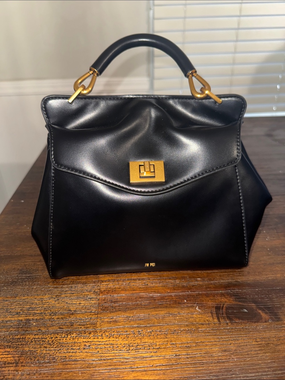 JW PEI Black Top Handle Satchel with Gold Hardware